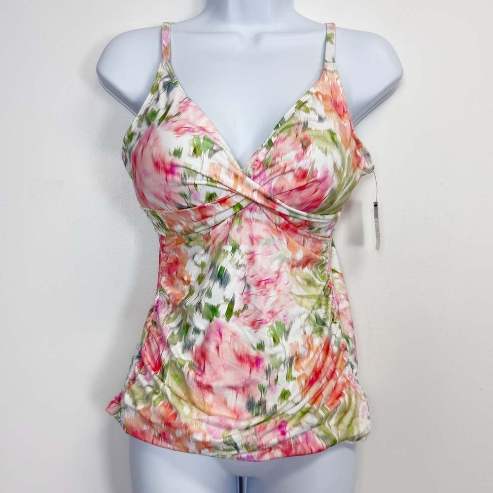 Lauren Ralph Lauren Tankini Top Womens Size US 12 Pink Green Floral Swim NWT